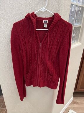 TILT Cable-Knit Red Zip Hoodie Cardigan